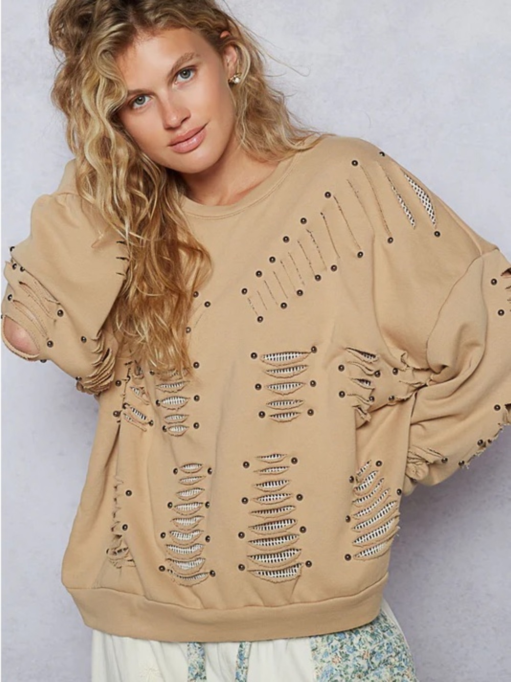 POL Cut Out Sweatshirt With Thermal Insert And Studs